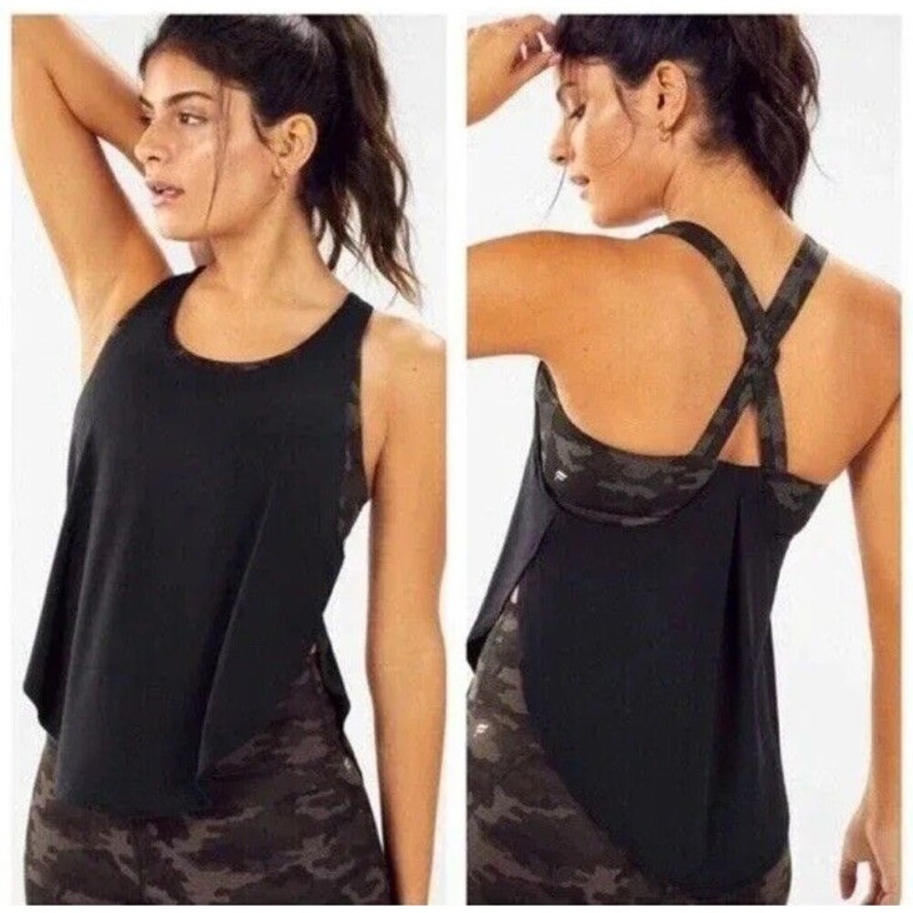 Fabletics Giselle Sport Tank Top Camo Bra Size XS Powertouch Swing Black Gym